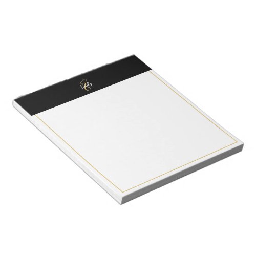 Modern Elegant Black Gold Monogram Script Name Notepad