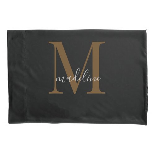 Modern Elegant Black Gold Monogram Script Name   Pillow Case