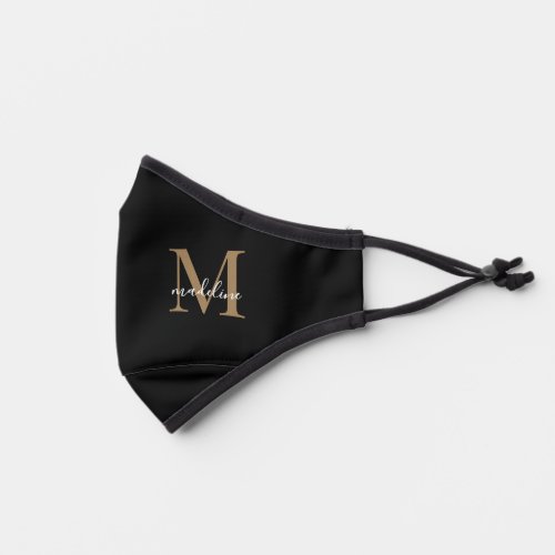 Modern Elegant Black Gold Monogram Script Name   Premium Face Mask