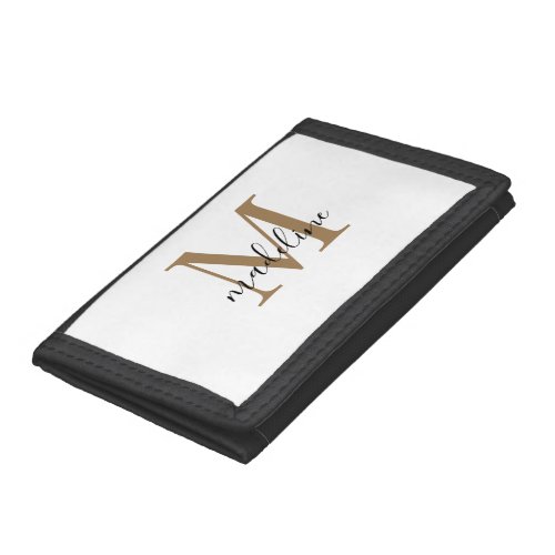 Modern Elegant Black Gold Monogram Script Name  Tr Trifold Wallet