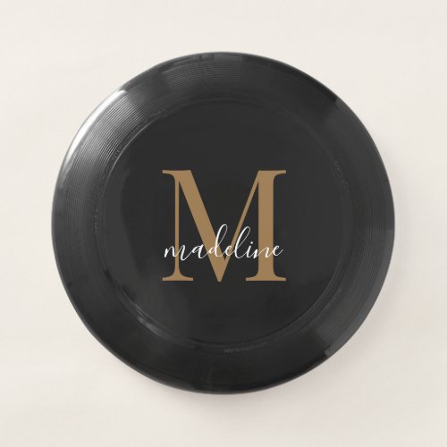 Modern Elegant Black Gold Monogram Script Name   Wham_O Frisbee