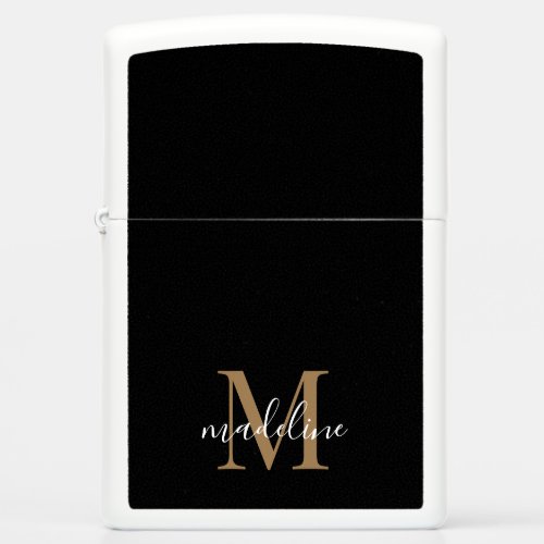 Modern Elegant Black Gold Monogram Script Name   Zippo Lighter