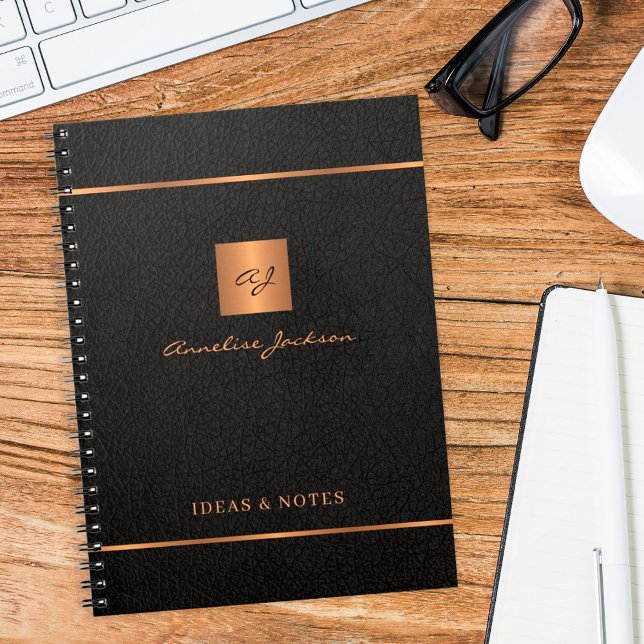 Modern elegant black gold monogrammed name notebook (Creator Uploaded)