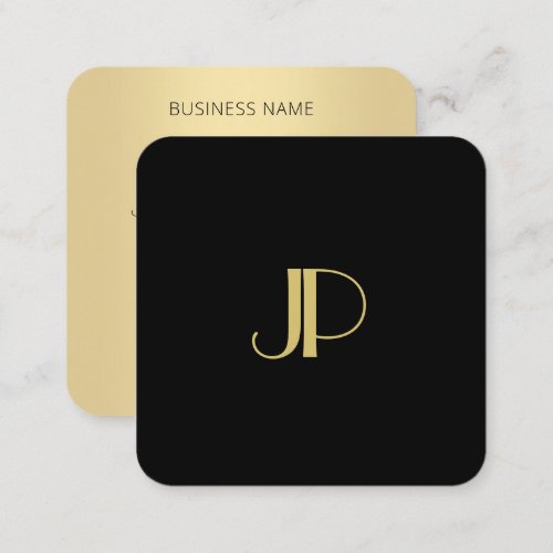 Modern Elegant Black Gold Monogrammed Template Square Business Card