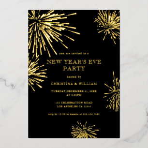 Modern Elegant Black Gold New Year's Eve Party Foil Invitation
