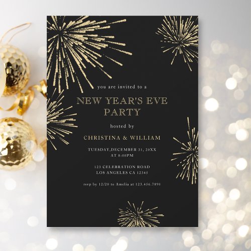 Modern Elegant Black Gold New Years Eve Party Invitation