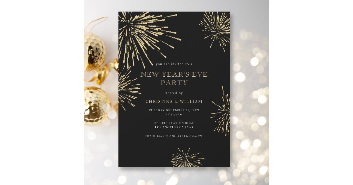Modern Elegant Black Gold New Year's Eve Party Invitation | Zazzle