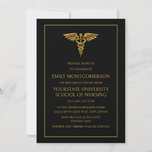 Modern Elegant Black Gold Nursing School Graduate Invitation