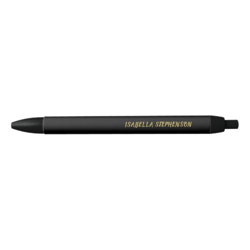 Modern Elegant Black Gold Personalize Name Black Ink Pen