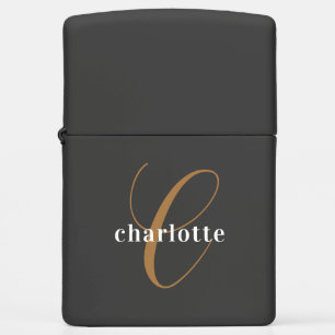 Modern Elegant Black Gold Personalized Monogram Zippo Lighter