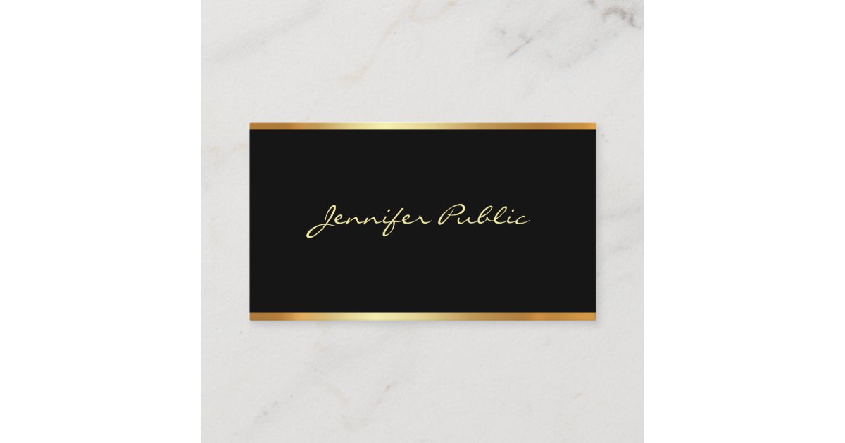Modern Elegant Black Gold Professional Hand Script Business Card | Zazzle