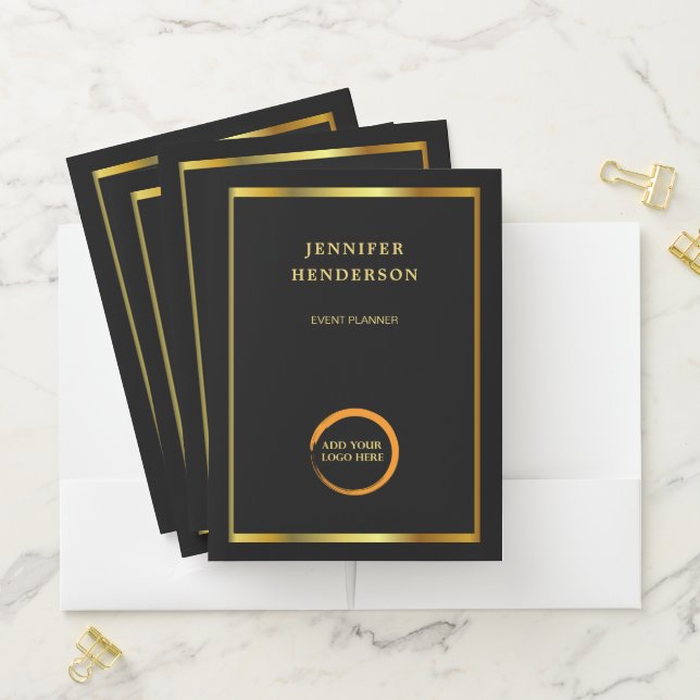 Modern elegant black gold professional logo pocket folder (In Situ)