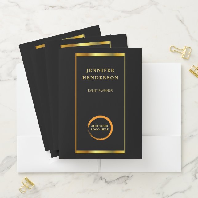 Modern elegant black gold professional logo pocket folder (In Situ)
