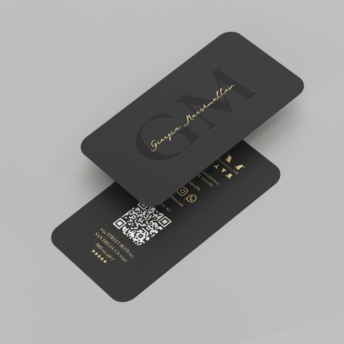 Modern Elegant  Black Gold Professional Monogram Business Card