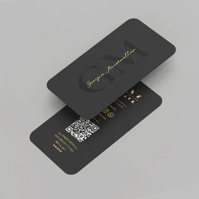 Modern Elegant Black Gold Professional Monogram Business Card | Zazzle