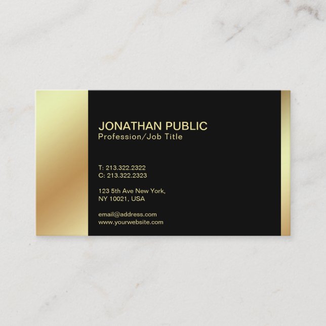 Modern Elegant Black Gold Professional Plain Business Card (Front)