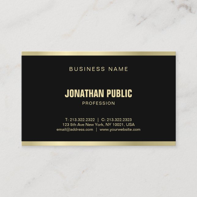 Modern Elegant Black Gold Professional Plain Luxe Business Card (Front)