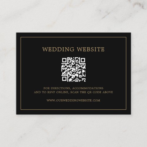 Modern Elegant Black Gold QR Code Website Wedding Enclosure Card