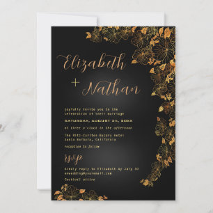 Modern Elegant Black & Gold Quote Floral Wedding  Invitation
