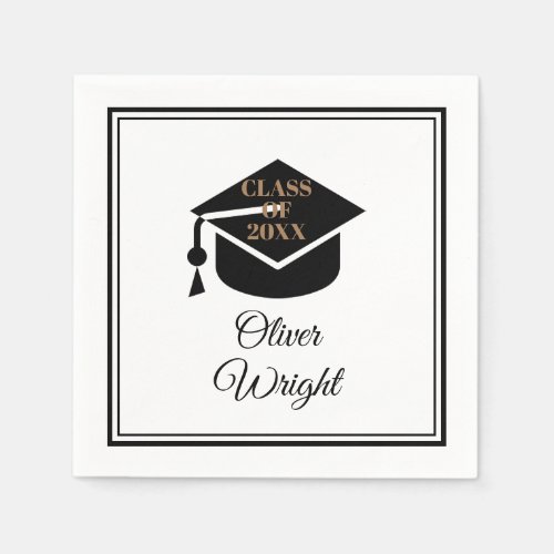 Modern Elegant Black Gold Script Graduation Party Napkins