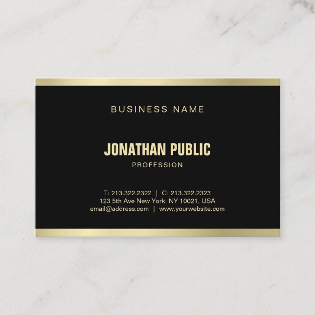 Modern Elegant Black Gold Sophisticated Plain Luxe Business Card (Front)