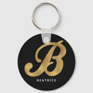Modern Elegant Black Gold Stylish Monogram B Keychain
