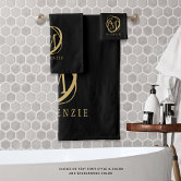 Royal Collection Bath Towel Set Gold Monogram - Luxury Towels