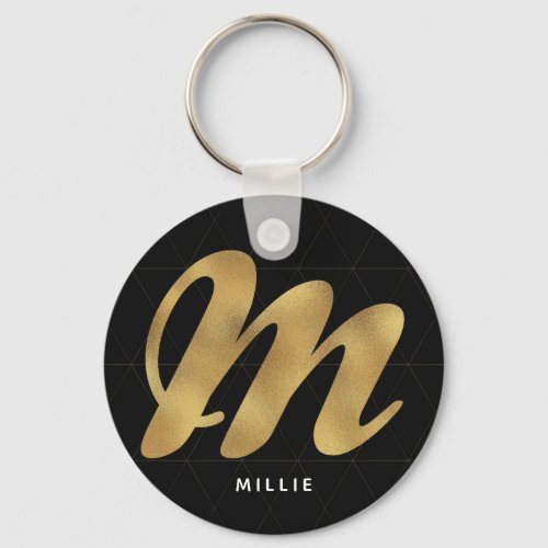 Modern Elegant Black Gold Stylish Monogram M Keychain