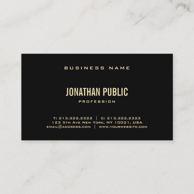 Modern Elegant Black Gold Text Font Chic Plain Top Business Card (Front)