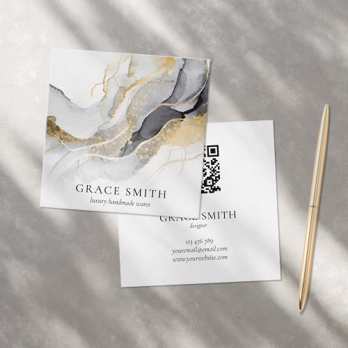 Modern Elegant Black Gold Watercolor Square Business Card