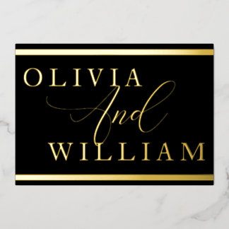 Modern Elegant Black & Gold Wedding Golden Foil Invitation