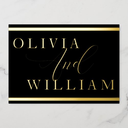 Modern Elegant Black  Gold Wedding Golden Foil Invitation