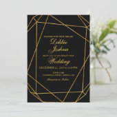 Modern Elegant Black & Gold Wedding Invitation (Standing Front)
