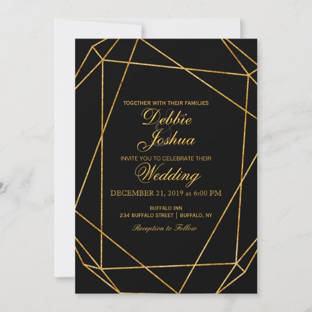 Modern Elegant Black & Gold Wedding Invitation (Front)