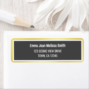Modern Elegant Black Golden Frame Return Address Label