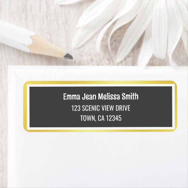 Modern Elegant Black Golden Frame Return Address  Label (Insitu)