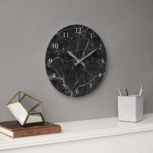 Modern elegant black gray marble pattern large clock