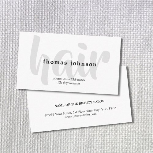Modern Elegant Black Grey White Hair Stylist  Business Card