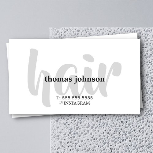 Modern Elegant Black Grey White Hair Stylist Business Card