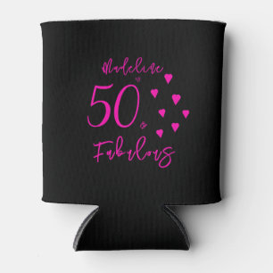 Modern Elegant Black Hot Pink Hearts 50th Birthday Can Cooler