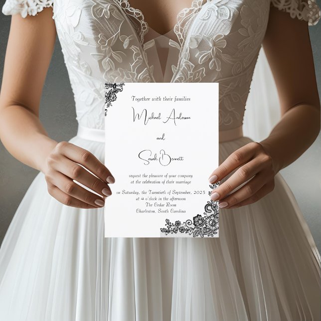 Modern Elegant Black Lace Wedding Invitation (Creator Uploaded)