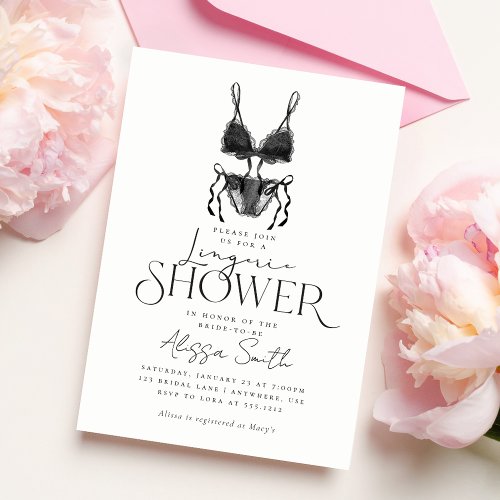 Modern Elegant Black Lingerie Bridal Shower Invitation