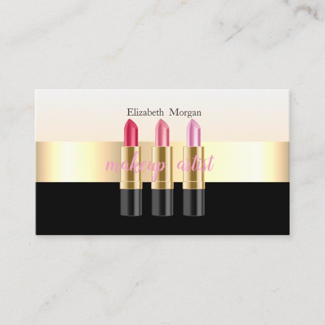 Modern Elegant Black,Lipstick,Makeup Artist Business Card (Front)