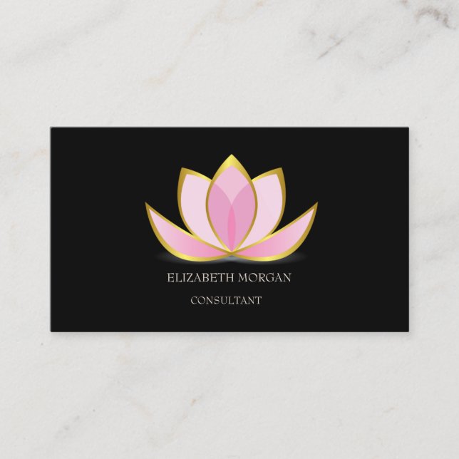 Modern Elegant Black Lotus Gold Business Card (Front)