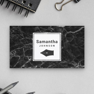 Modern Elegant Black Marble Pen Nib Professional Business Card