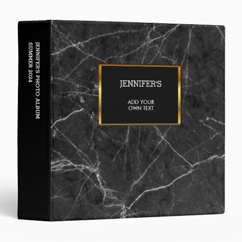 Modern elegant black marble personal 3 ring binder