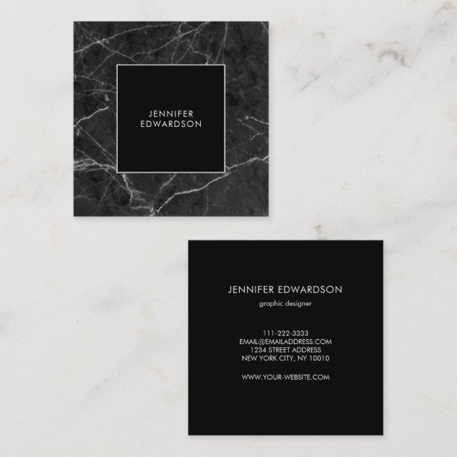 Modern elegant black marble professional square business card (Front/Back)