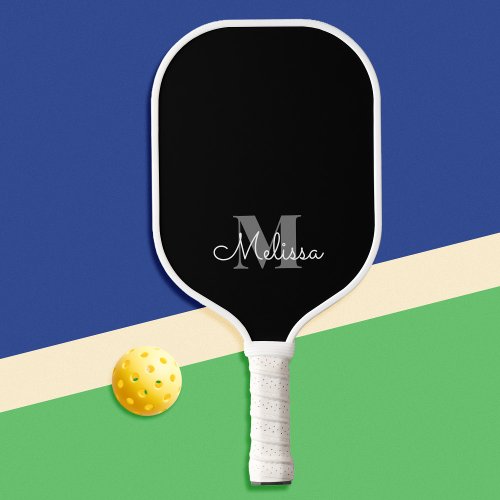 Modern Elegant Black Monogram Name Pickleball Paddle