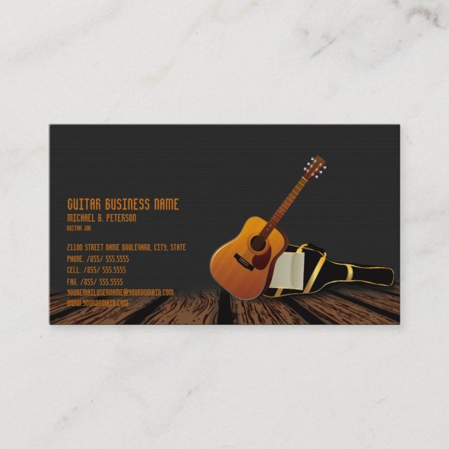 Modern Elegant Black Music Guitar Business  Card (Front)