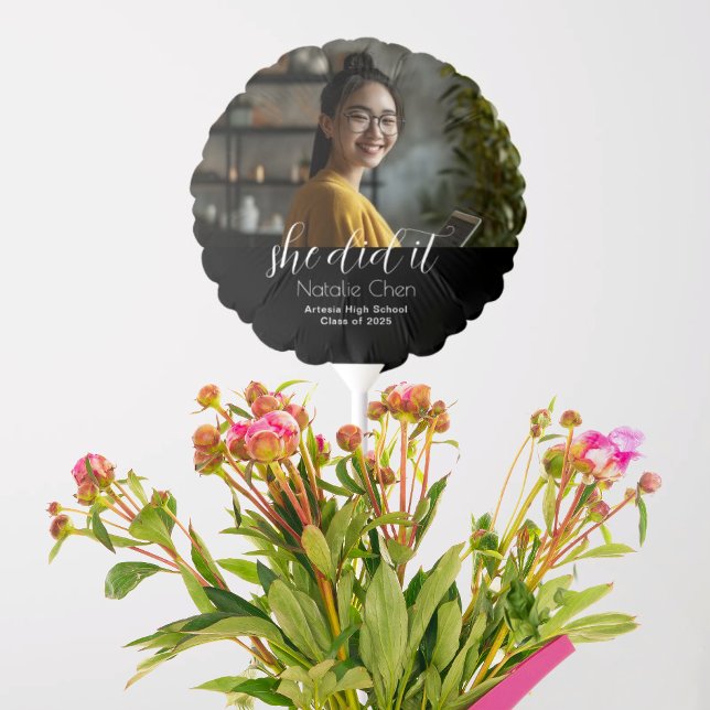 Modern Elegant Black Photo Graduation  Balloon (Creator Uploaded)